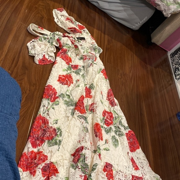 BCBGMaxAzria / La Rosa Floral Print Lace Dress High Low off shoulder ruffle xxs - Picture 7 of 7